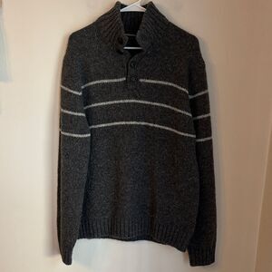 Banana Republic wool silk chunky button Mens Gray striped Sweater size large EUC